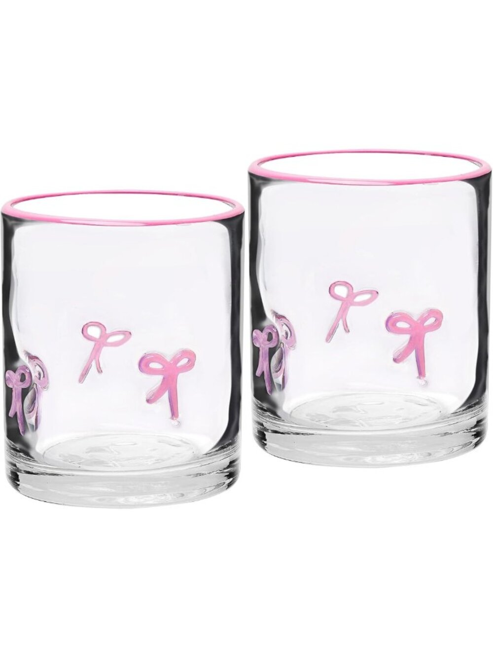 Set of 2 Pink Bow Glasses - Aesthetic Hand Blown Cocktail Cups, 14 Oz